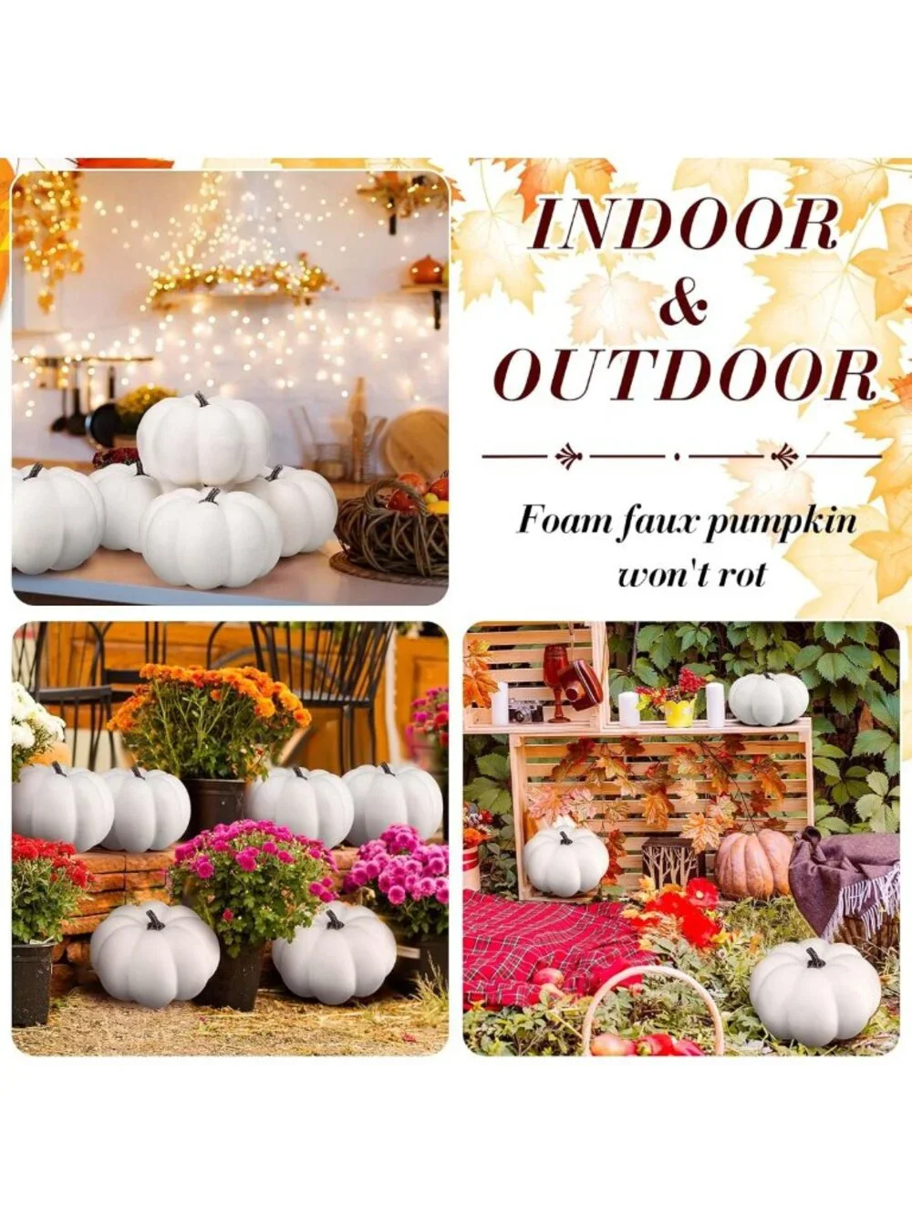 Large 8-Inch Foam Artificial Pumpkins for Fall Halloween Thanksgiving Decor